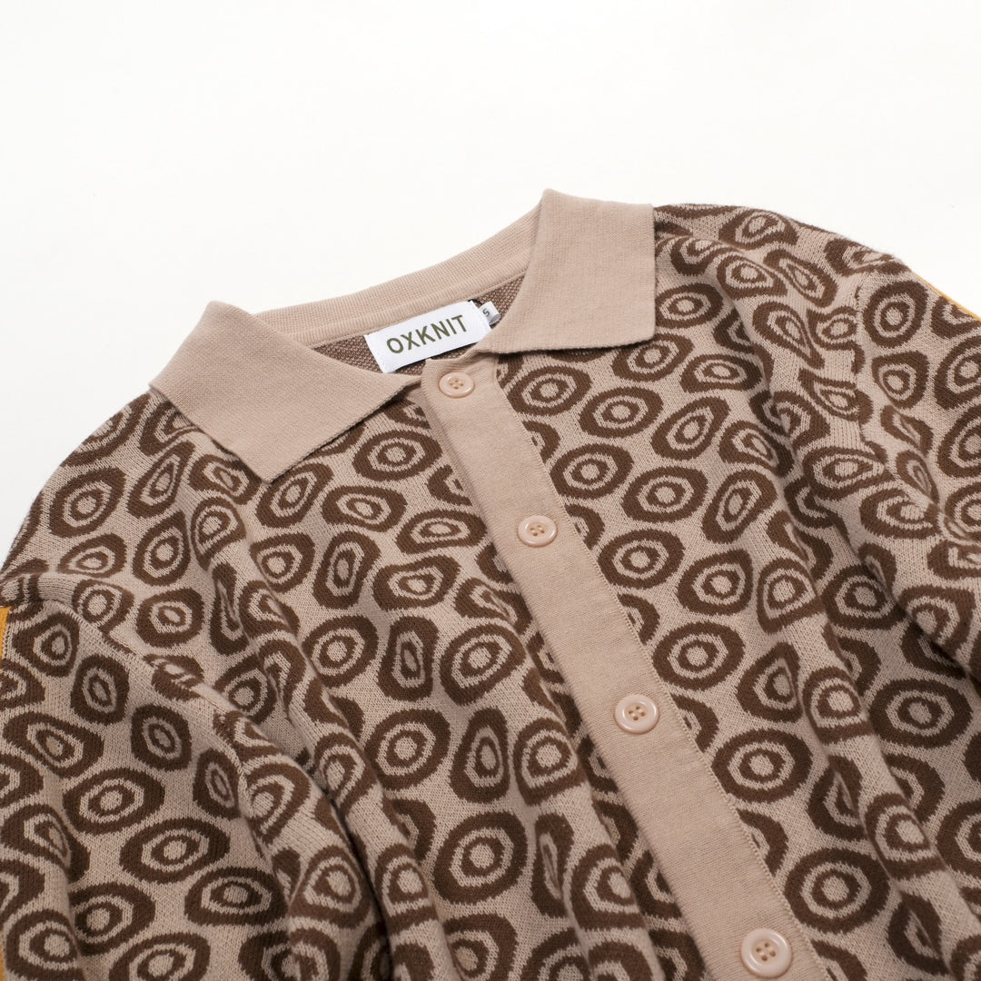 Men's khaki vintage 60's jacquard cardigan