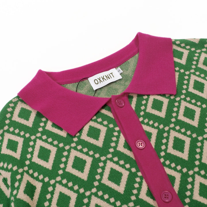 Men's green vintage 60's jacquard cardigan