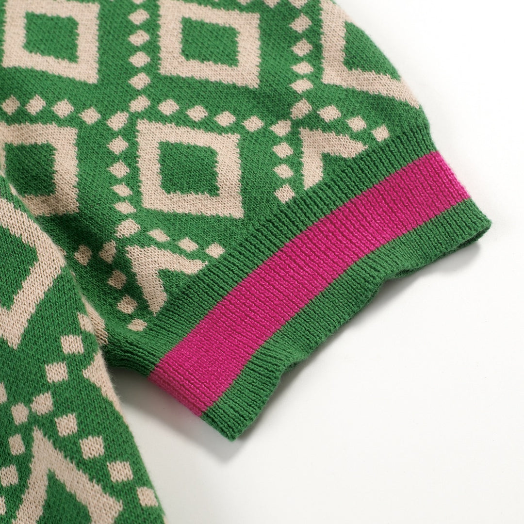 Men's green vintage 60's jacquard cardigan