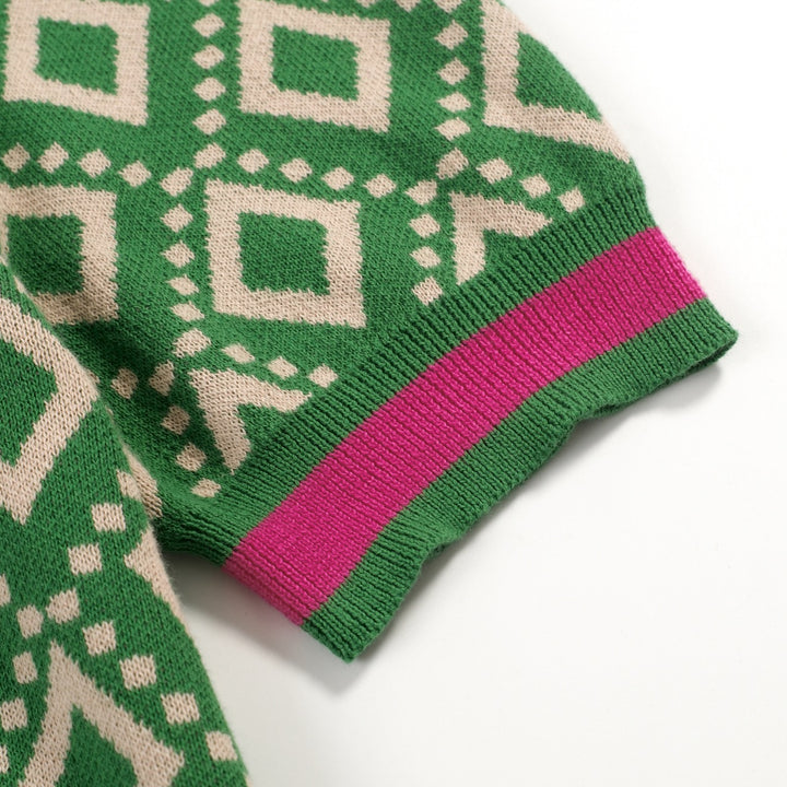 Men's green vintage 60's jacquard cardigan
