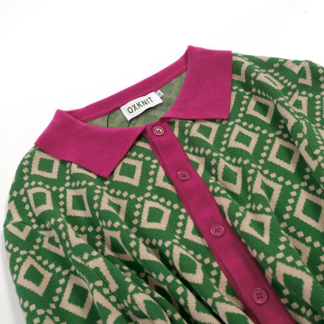 Men's green vintage 60's jacquard cardigan
