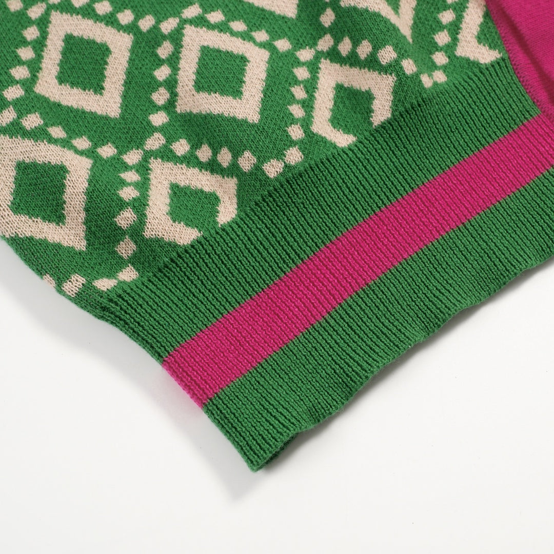 Men's green vintage 60's jacquard cardigan