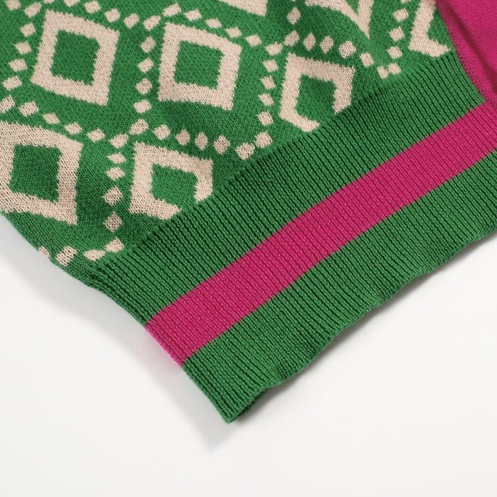 Men's green vintage 60's jacquard cardigan