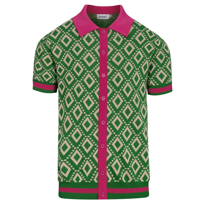 Men's green vintage 60's jacquard cardigan