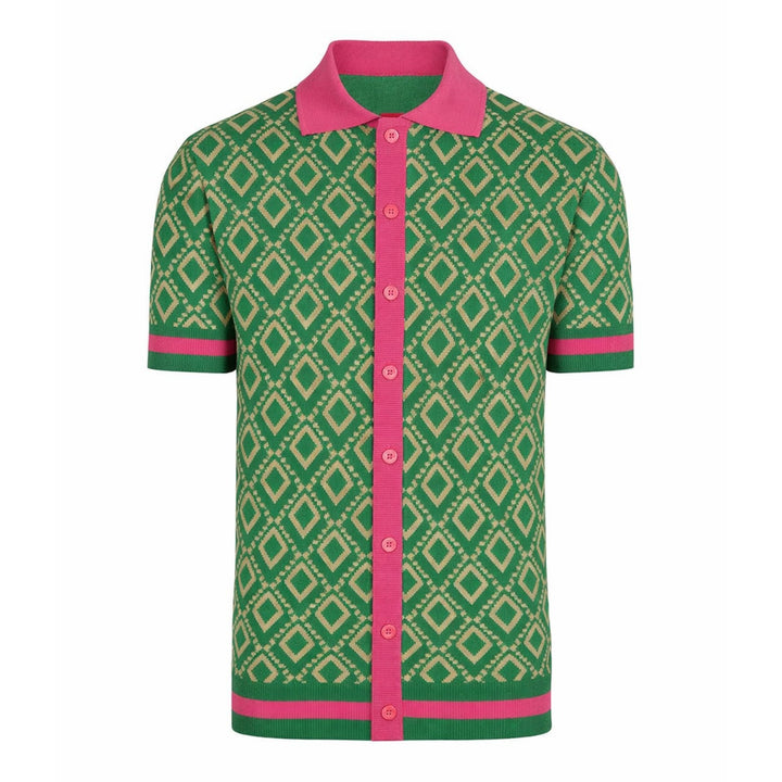 Men's green vintage 60's jacquard cardigan