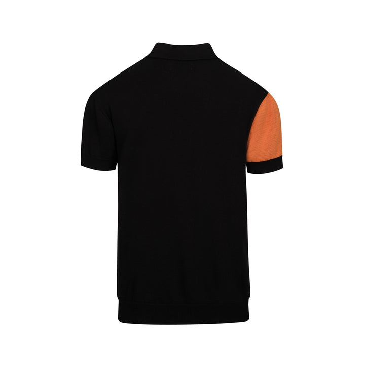 Zwarte retro vosjacquardgebreide herenpolo met V-hals