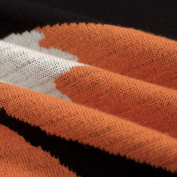 Zwarte retro vosjacquardgebreide herenpolo met V-hals