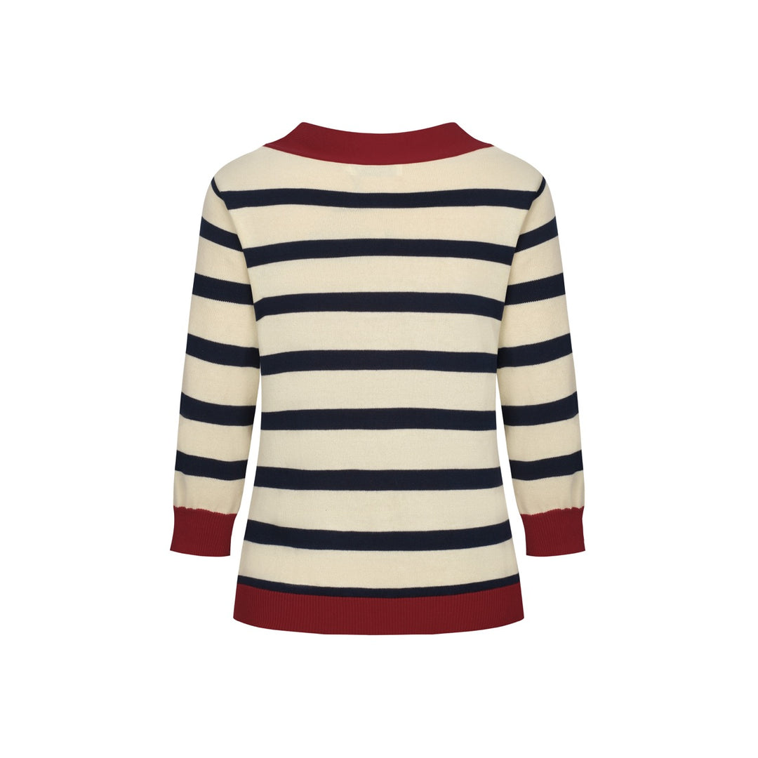 Damen rote Crop-Ärmel Strick-T-Shirt - Crop-Länge