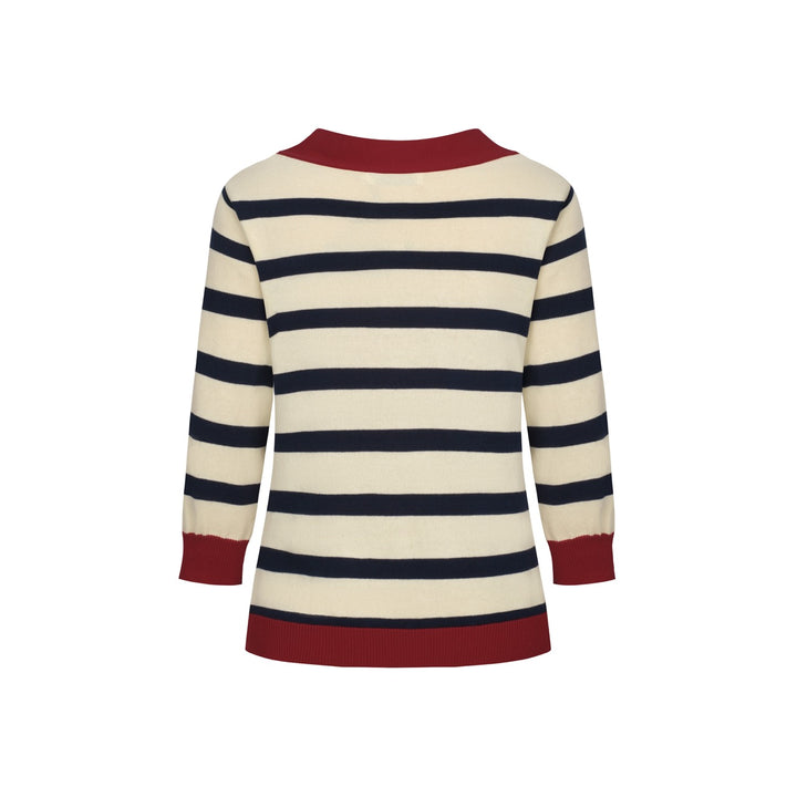 Damen rote Crop-Ärmel Strick-T-Shirt - Crop-Länge