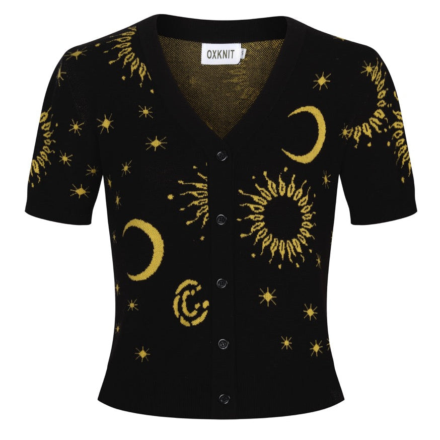 Svart jacquard jacquard cardigan for kvinner - Cropped Length