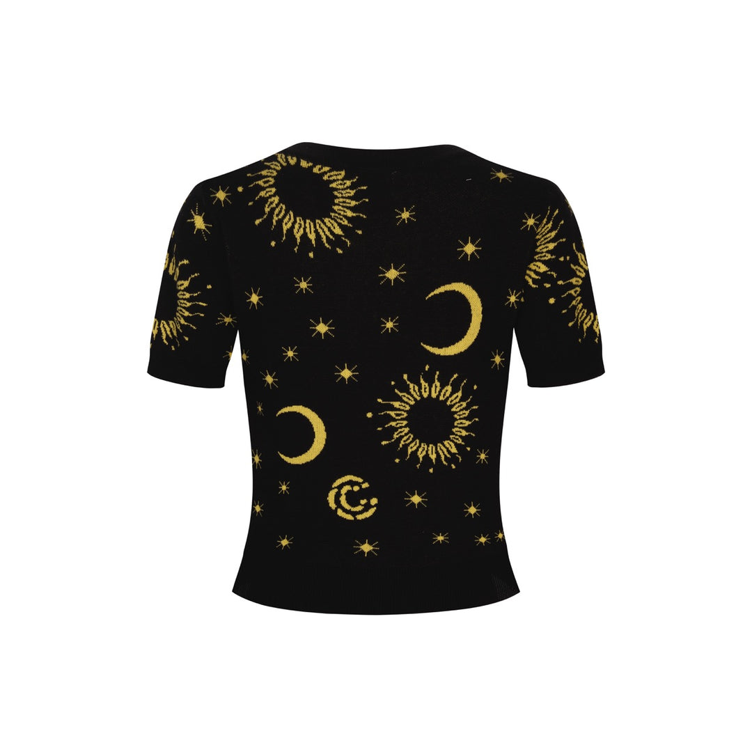 Svart jacquard jacquard cardigan for kvinner - Cropped Length