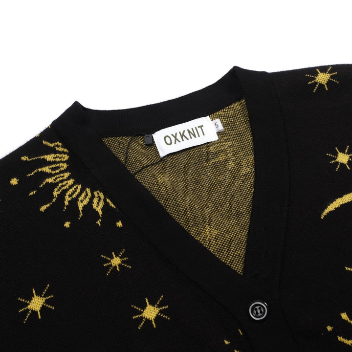 Svart jacquard jacquard cardigan for kvinner - Cropped Length