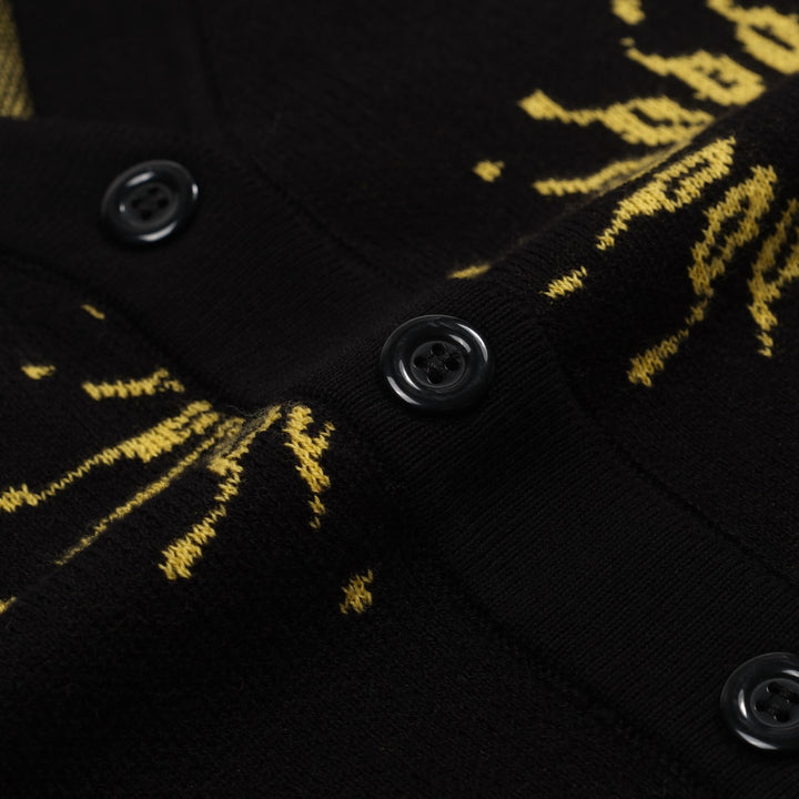 Svart jacquard jacquard cardigan for kvinner - Cropped Length