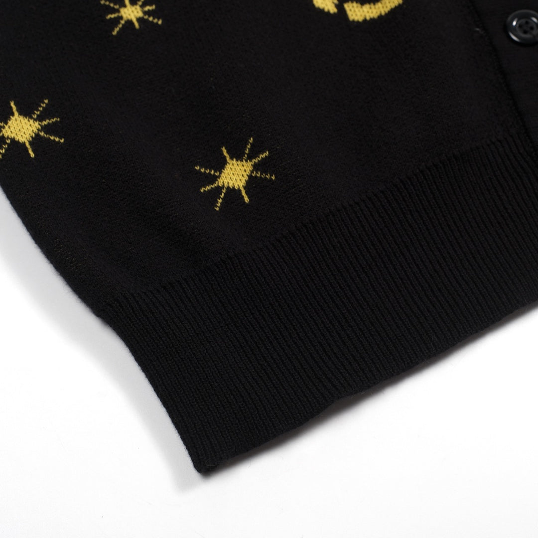 Svart jacquard jacquard cardigan for kvinner - Cropped Length