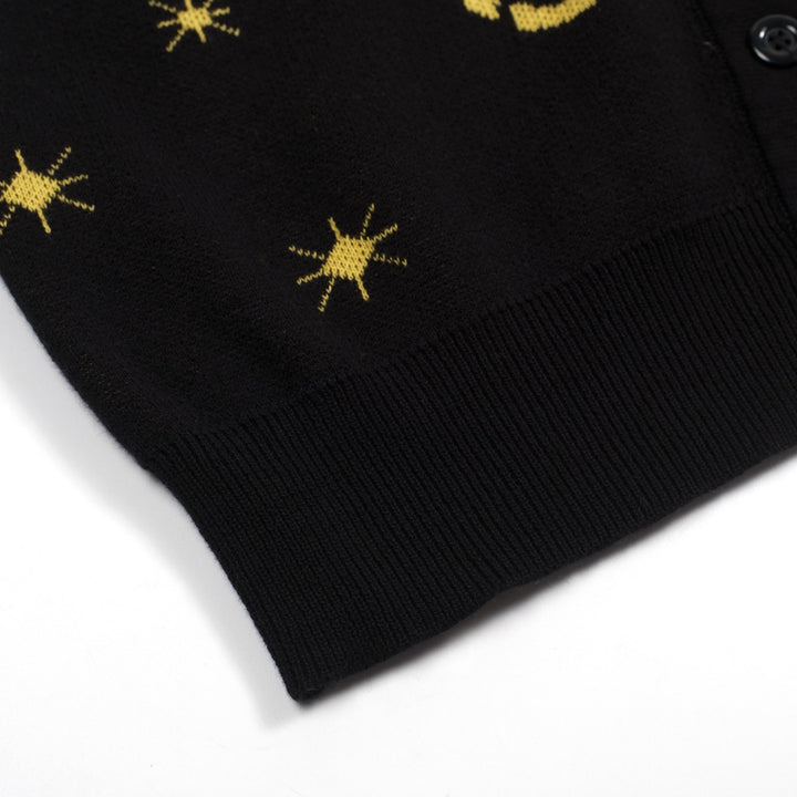 Svart jacquard jacquard cardigan for kvinner - Cropped Length