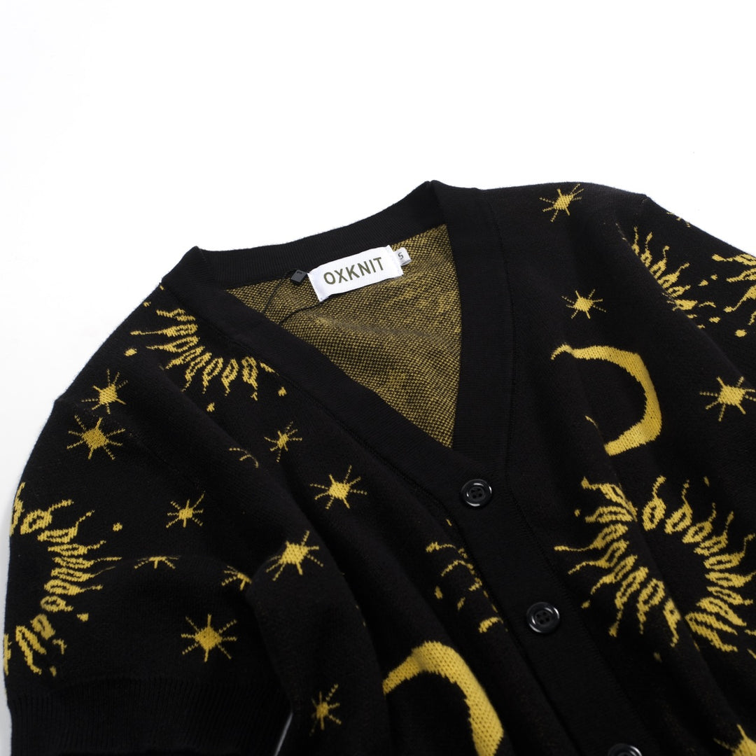 Svart jacquard jacquard cardigan for kvinner - Cropped Length