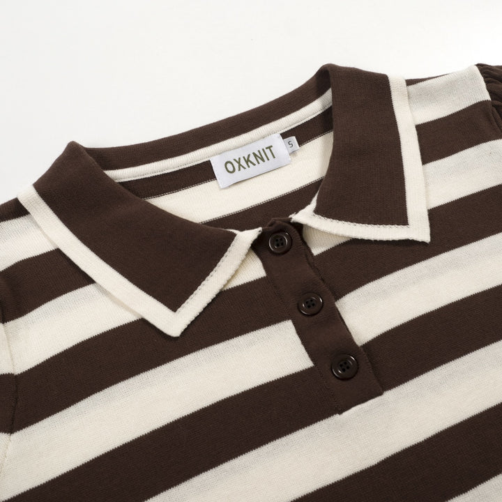 Women's brown striped fashion vintage knit polo