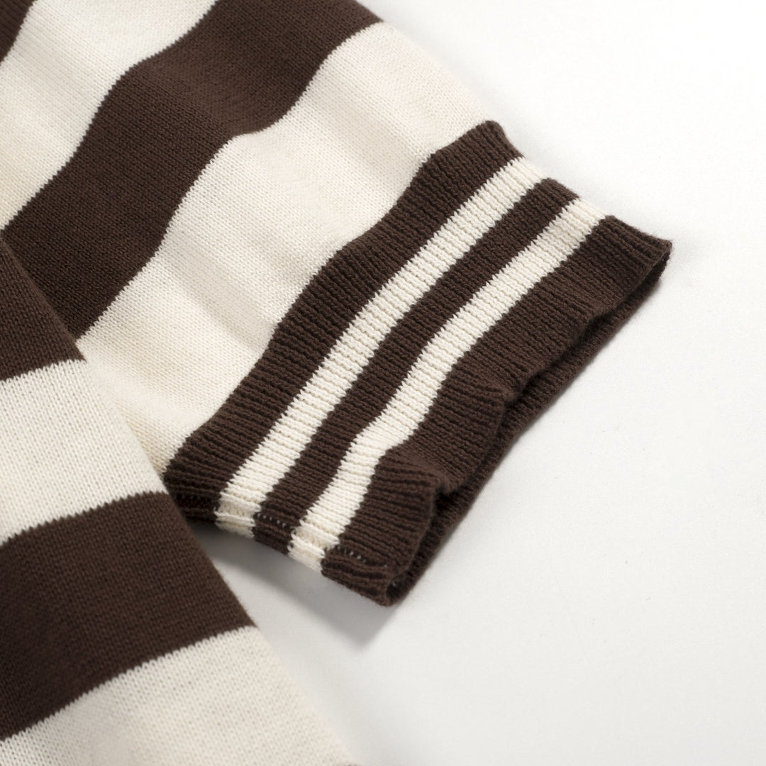 Women's brown striped fashion vintage knit polo