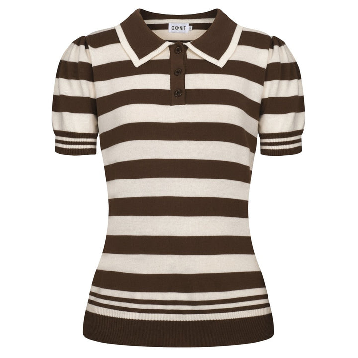 Women's brown striped fashion vintage knit polo