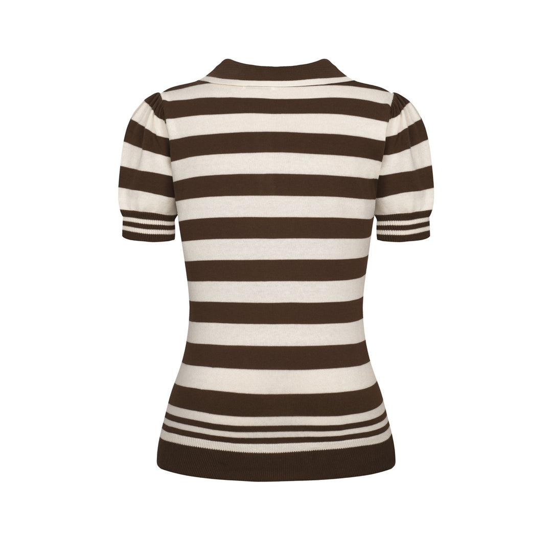 Women's brown striped fashion vintage knit polo