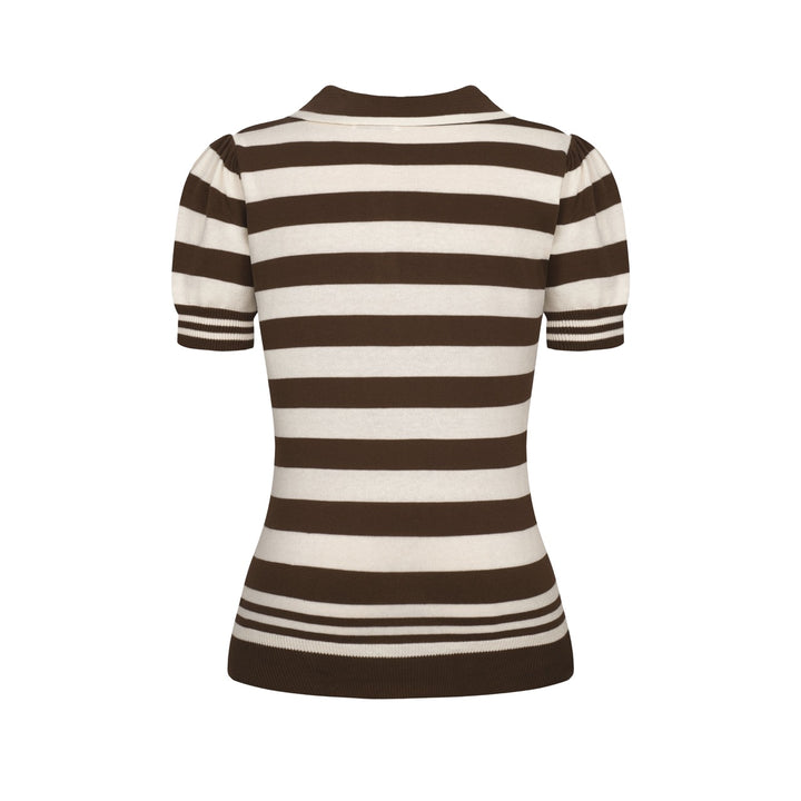 Women's brown striped fashion vintage knit polo