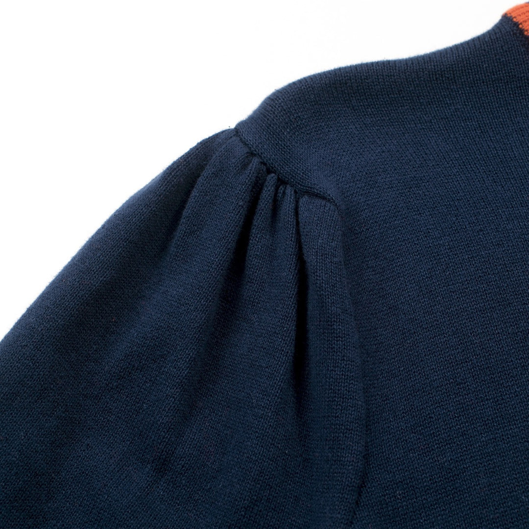 Women's Dark Blue Striped Vintage Jacquard Knit T-Shirt