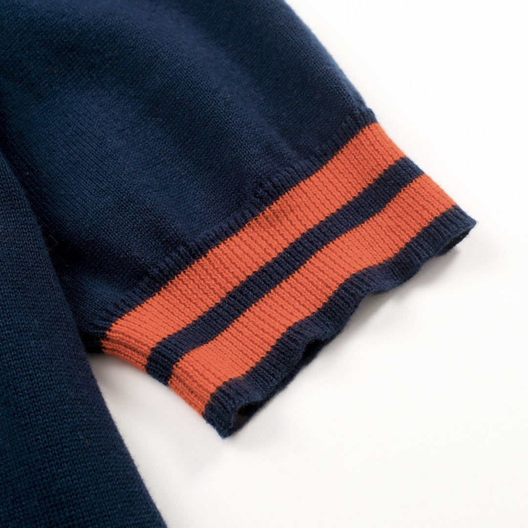 Women's Dark Blue Striped Vintage Jacquard Knit T-Shirt