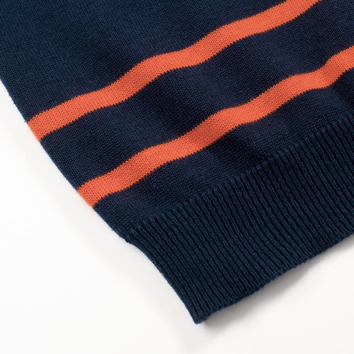 Women's Dark Blue Striped Vintage Jacquard Knit T-Shirt