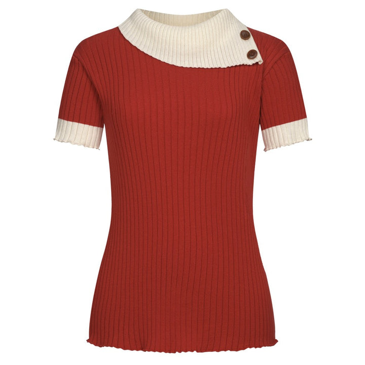 Women's Classic Red Vintage Jacquard Knit T-Shirt