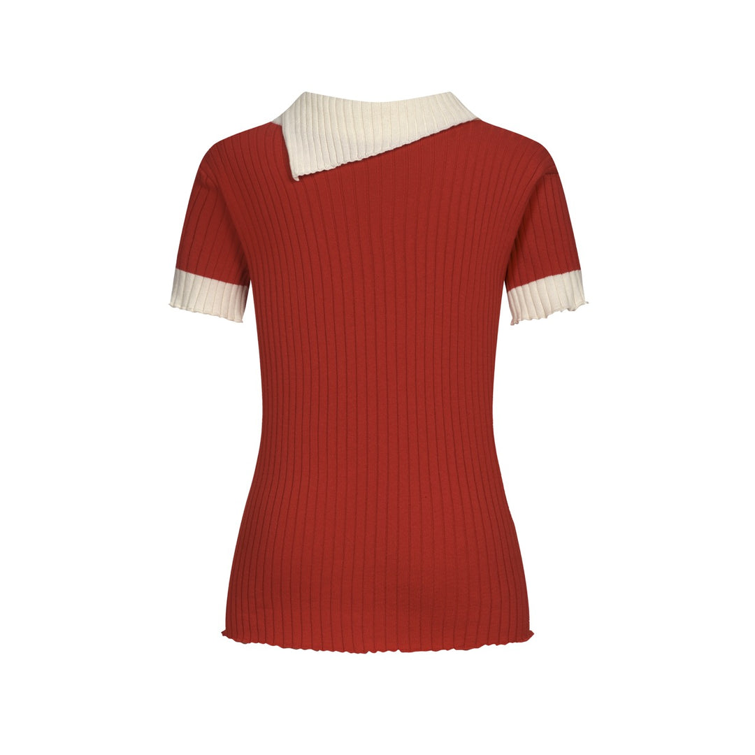 Women's Classic Red Vintage Jacquard Knit T-Shirt
