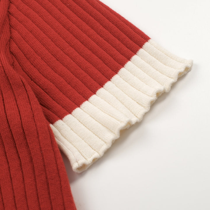 Women's Classic Red Vintage Jacquard Knit T-Shirt