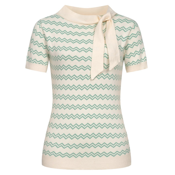 Women's Apricot White Classic Vintage Jacquard Knit T-Shirt