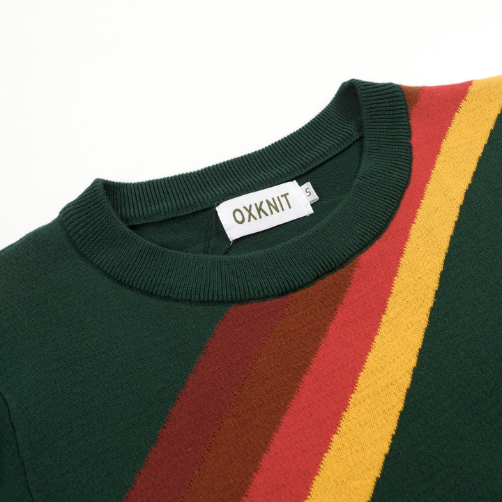 Women's Green Striped Classic Retro Jacquard Knit T-Shirt