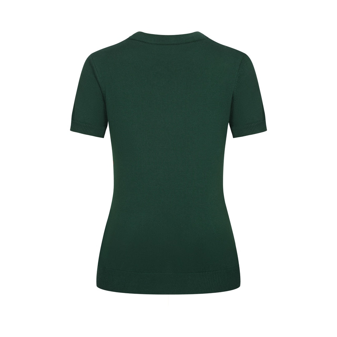 Women's Green Striped Classic Retro Jacquard Knit T-Shirt