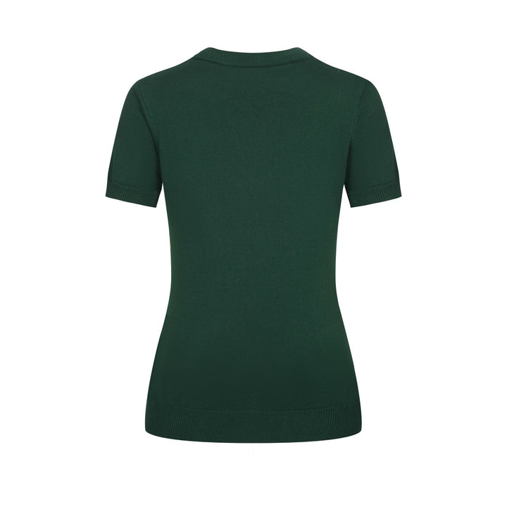 Women's Green Striped Classic Retro Jacquard Knit T-Shirt