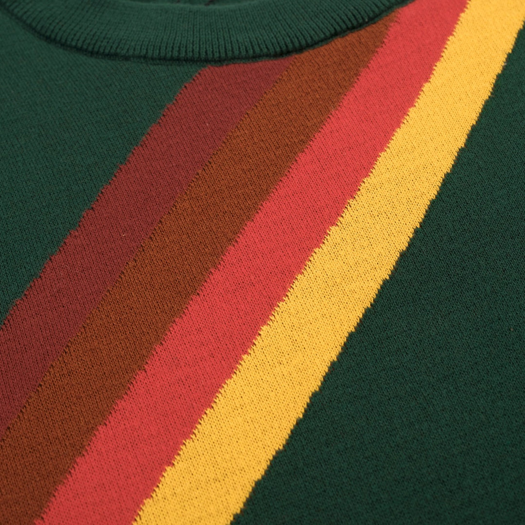 Women's Green Striped Classic Retro Jacquard Knit T-Shirt