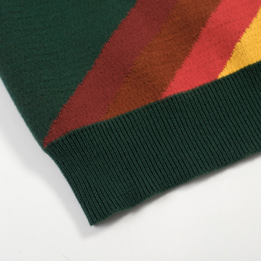 Women's Green Striped Classic Retro Jacquard Knit T-Shirt