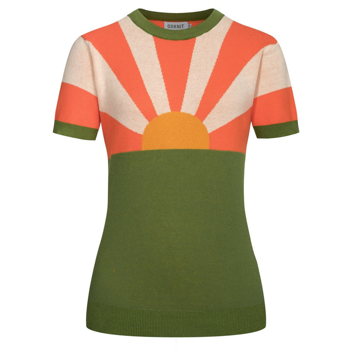 Women's Green Sunshine Classic Retro Jacquard Knit T-Shirt