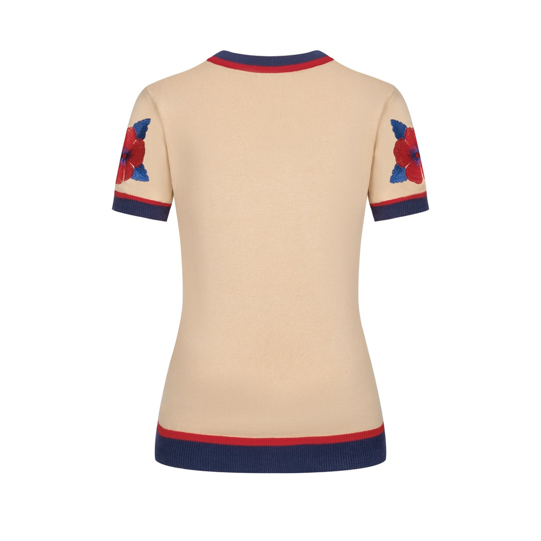 Women's Khaki Floral Jacquard Knit T-Shirt