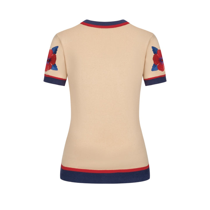 Women's Khaki Floral Jacquard Knit T-Shirt