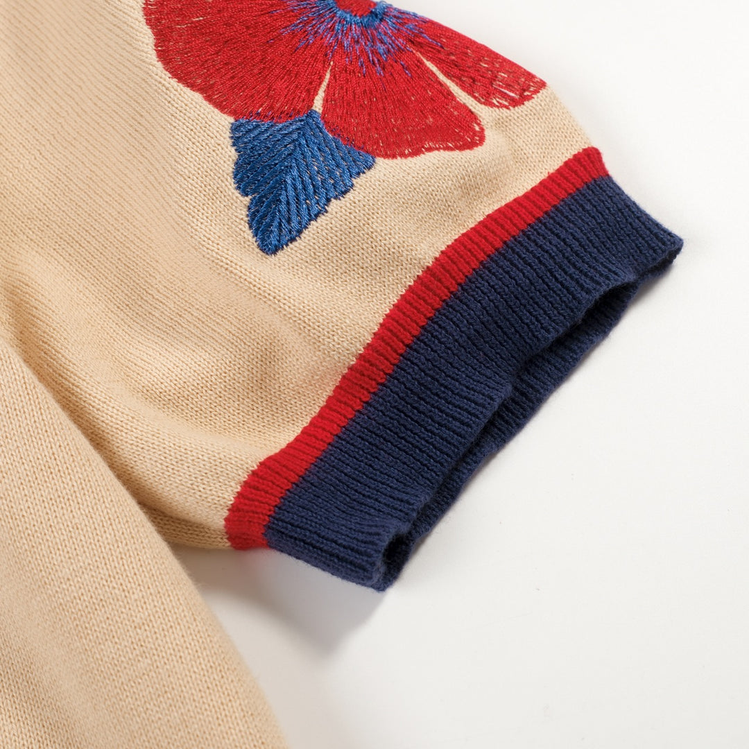 Women's Khaki Floral Jacquard Knit T-Shirt