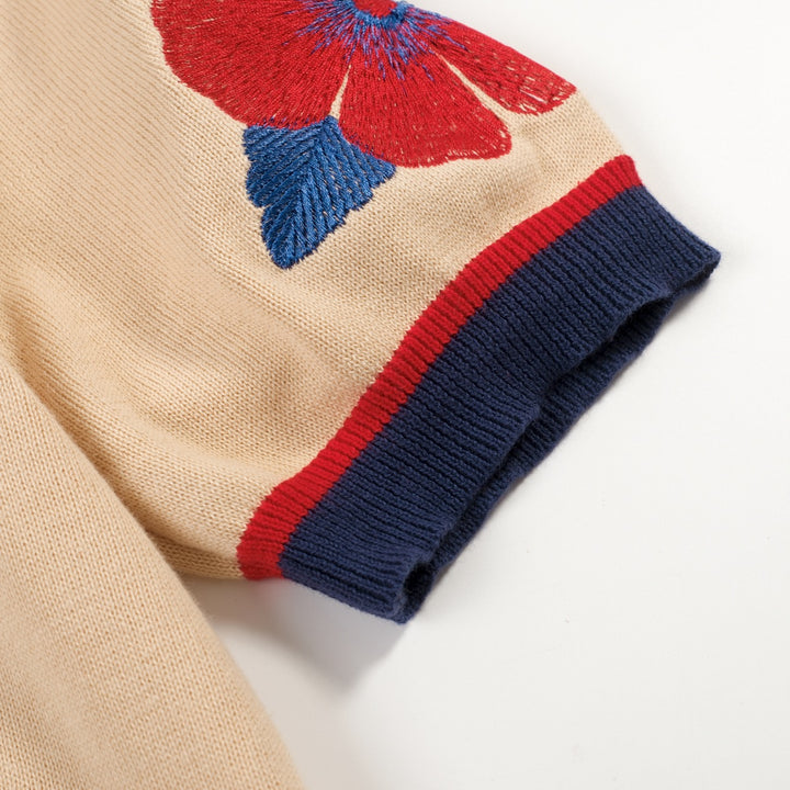 Women's Khaki Floral Jacquard Knit T-Shirt