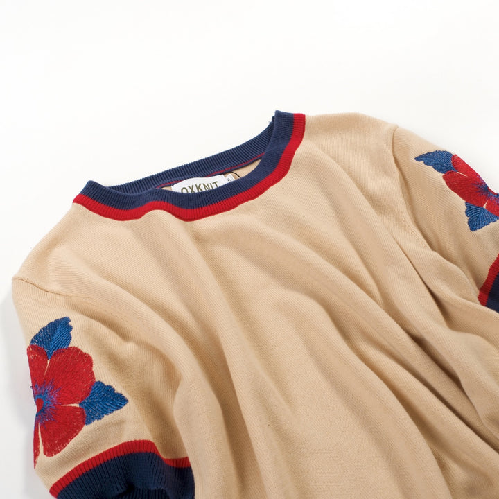 Women's Khaki Floral Jacquard Knit T-Shirt