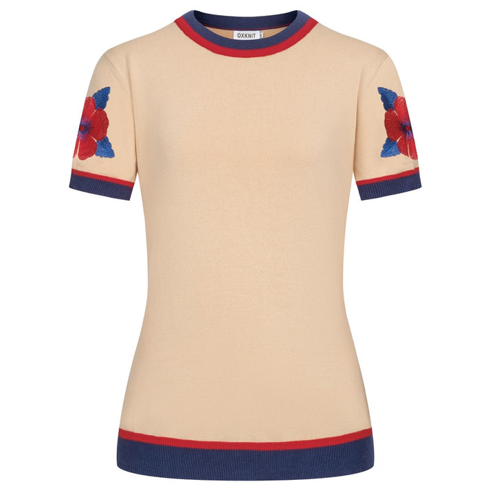 Women's Khaki Floral Jacquard Knit T-Shirt