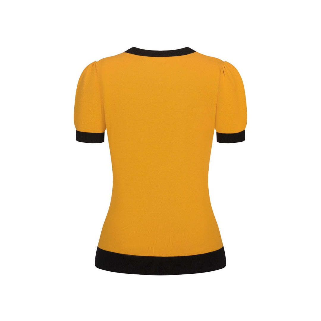 Women's Turmeric Kitten Classic Retro Jacquard Knit T-Shirt