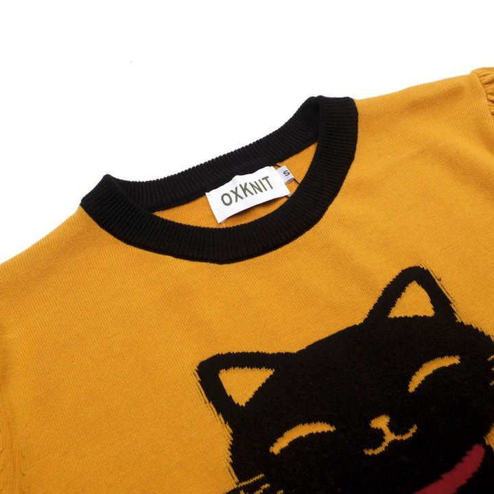 Women's Turmeric Kitten Classic Retro Jacquard Knit T-Shirt