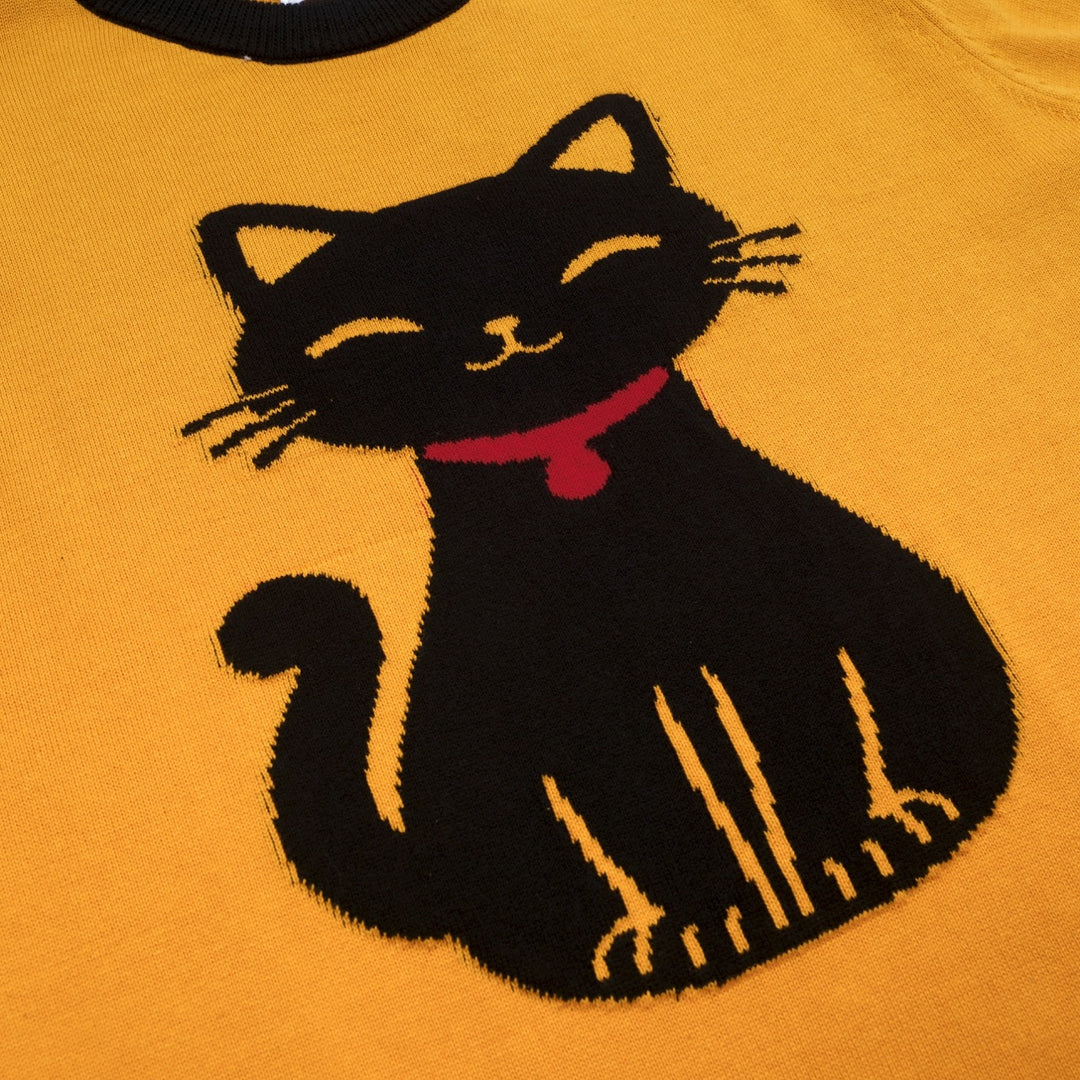Women's Turmeric Kitten Classic Retro Jacquard Knit T-Shirt