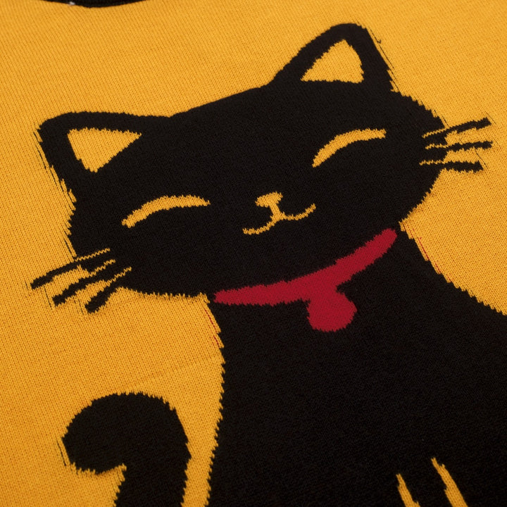Women's Turmeric Kitten Classic Retro Jacquard Knit T-Shirt