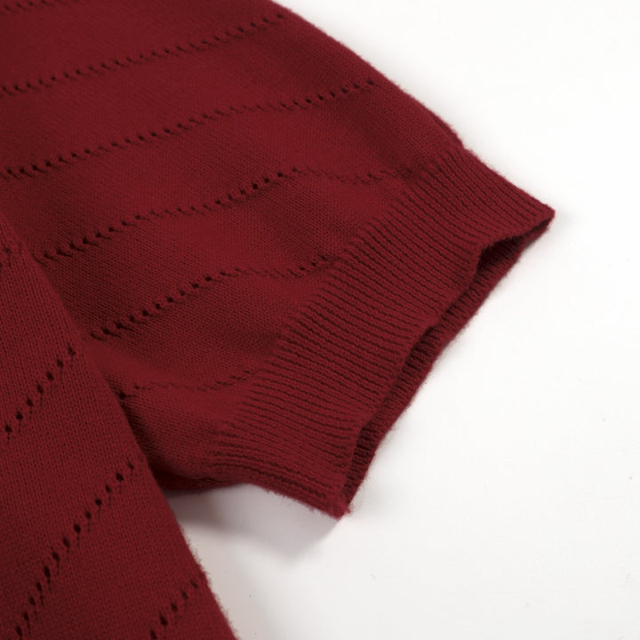 Women's Retro Red Classic Minimalist Jacquard Knit T-Shirt