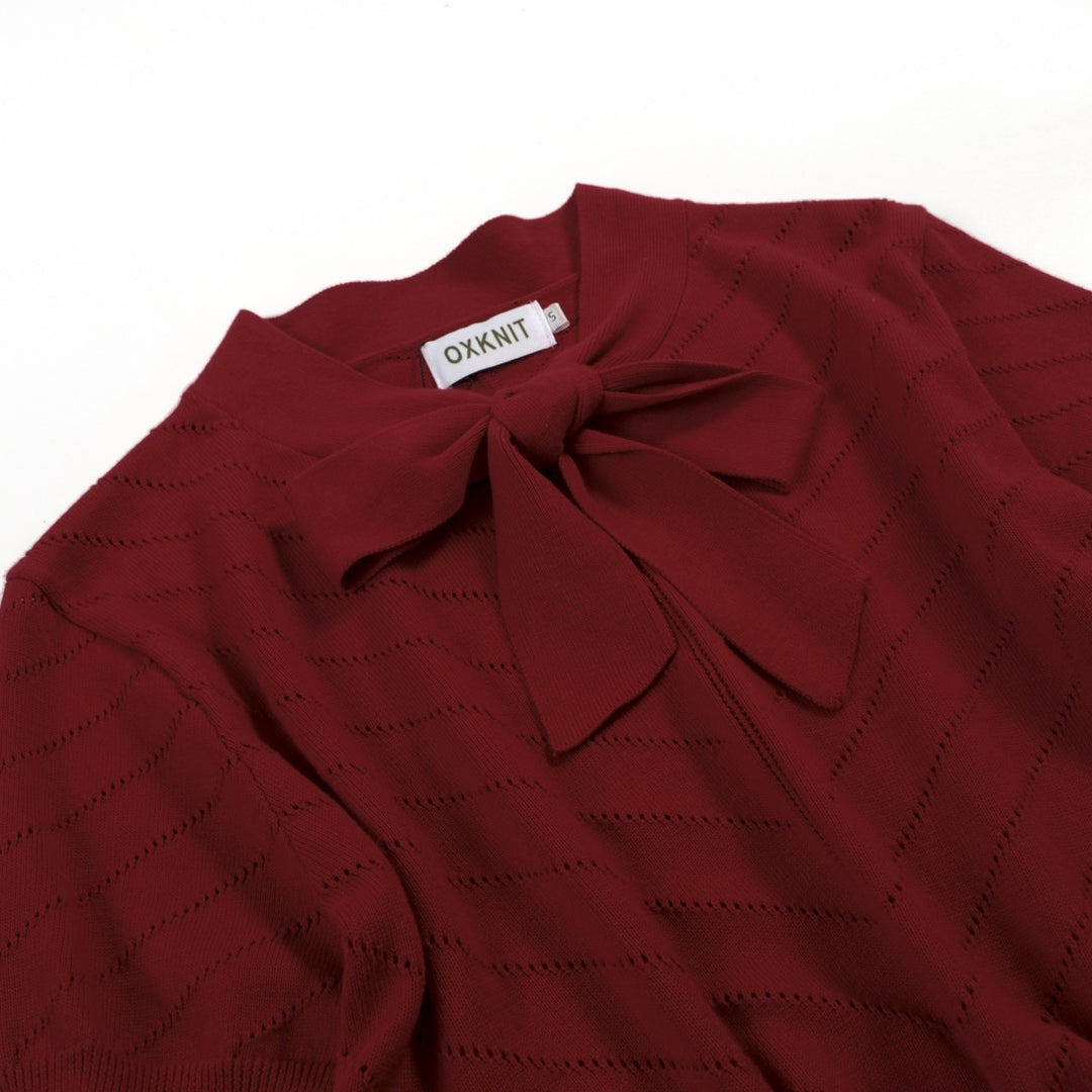 Women's Retro Red Classic Minimalist Jacquard Knit T-Shirt